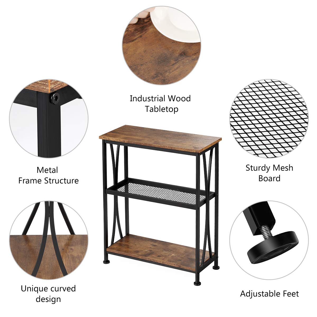 Narrow 3-Tier Side Table with Storage Shelves Y123788