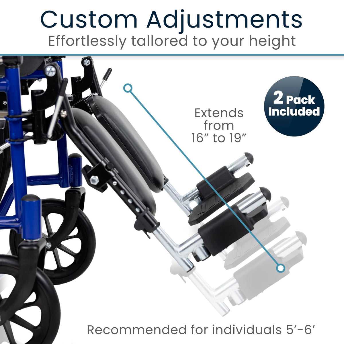 Elevating Wheelchair Footrests with Padded Calf Pads (2 Pack) K120