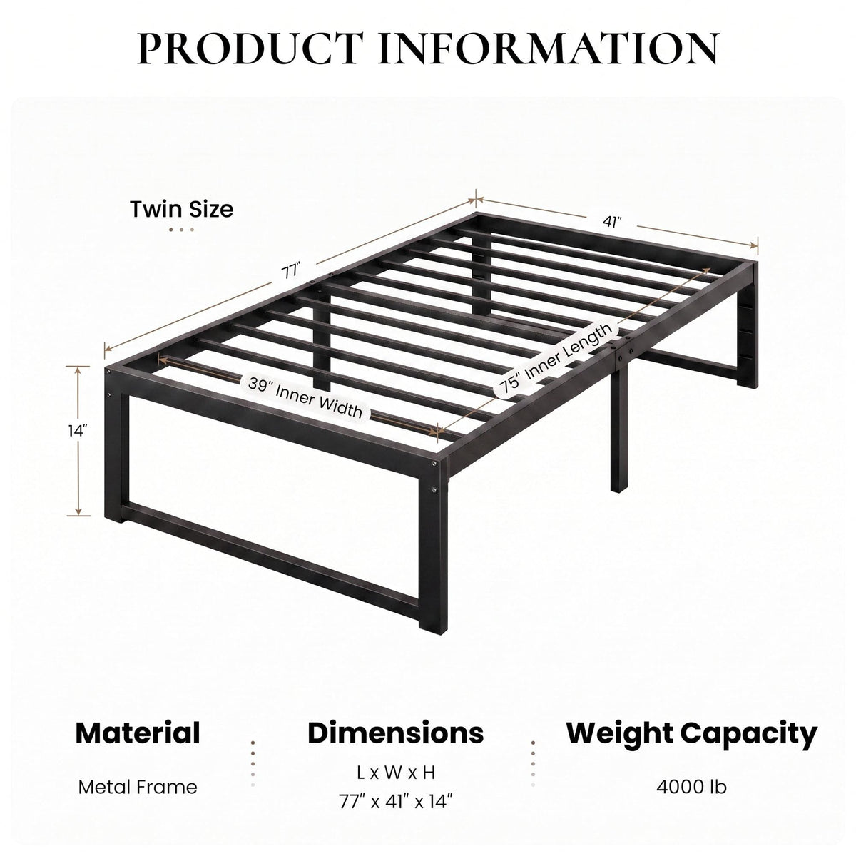 14 Inch Heavy Duty Twin Metal Bed Frame Z43045