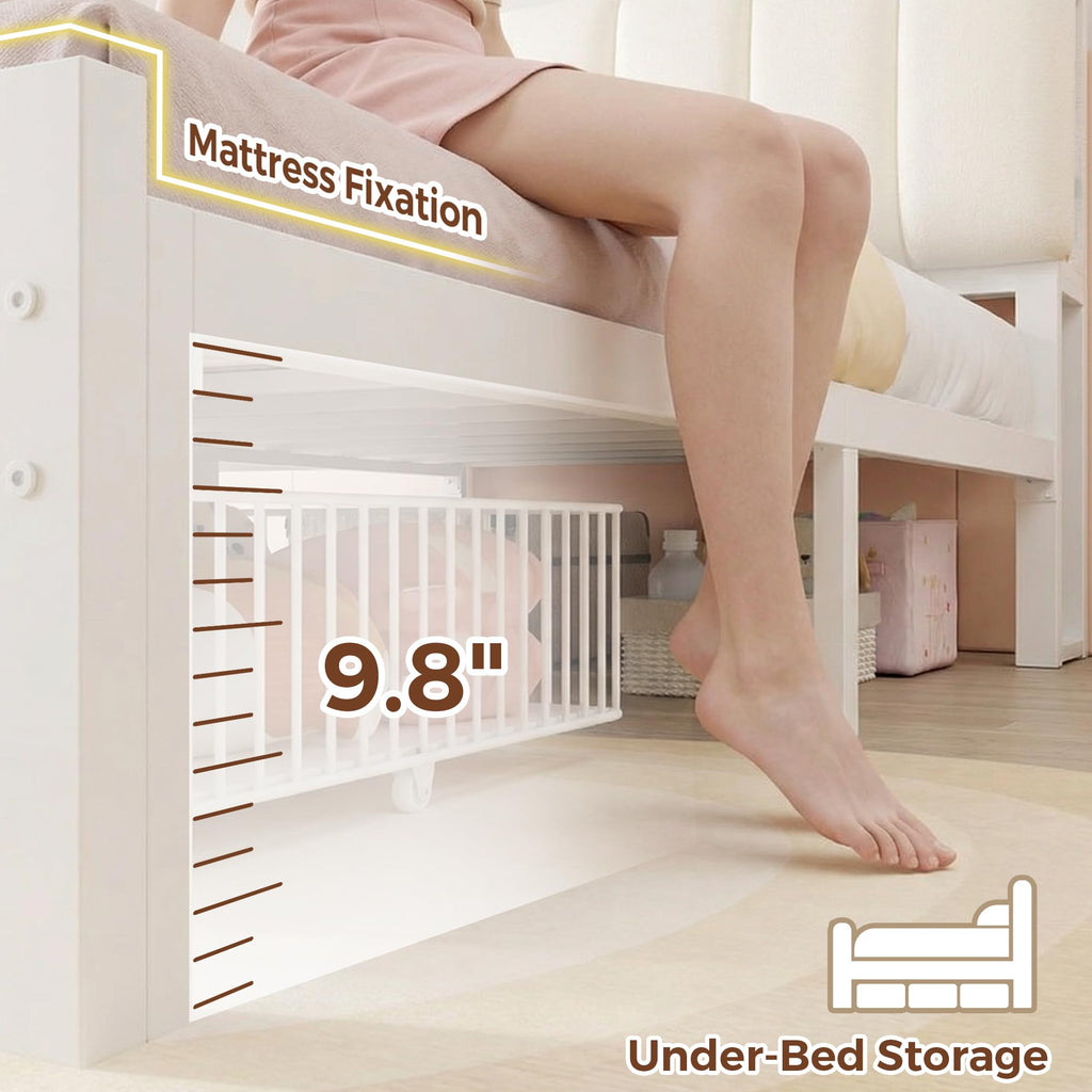 White Upholstered Storage Bed Frame Full Size with Drawers and Charging Station X85553