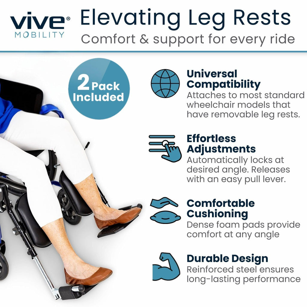 Elevating Wheelchair Footrests with Padded Calf Pads (2 Pack) K120