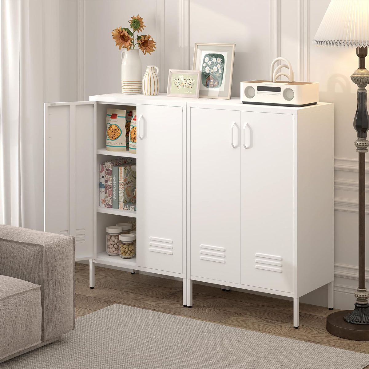White 2 Door Metal Storage Cabinet with Shelves B131