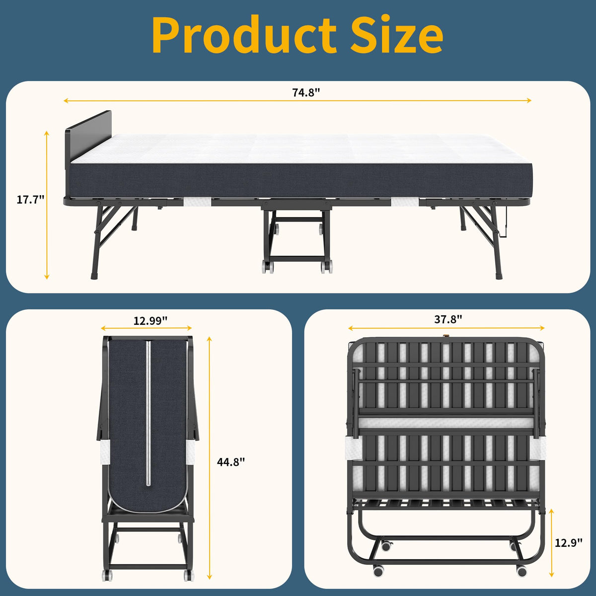 Folding Bed with Mattress, 75" x 38" Twin Size C705