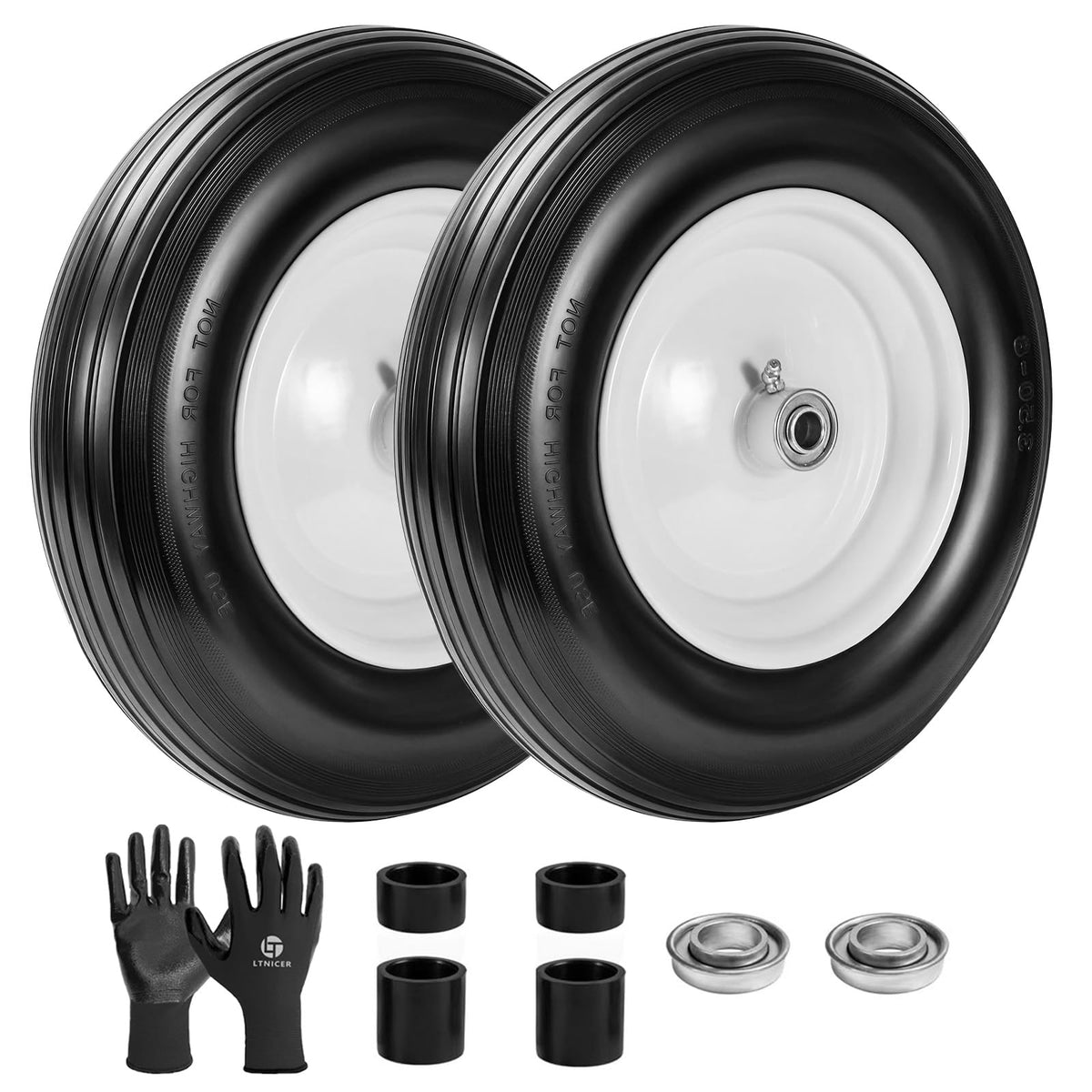 14.5" Flat Free Wheelbarrow Tire with 3/4" & 5/8" Bearing I651717