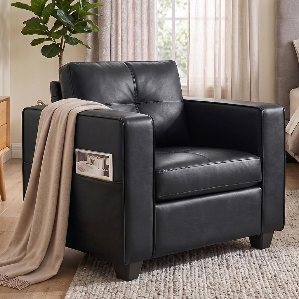Black Faux Leather Oversized Tufted Accent Chair F1158