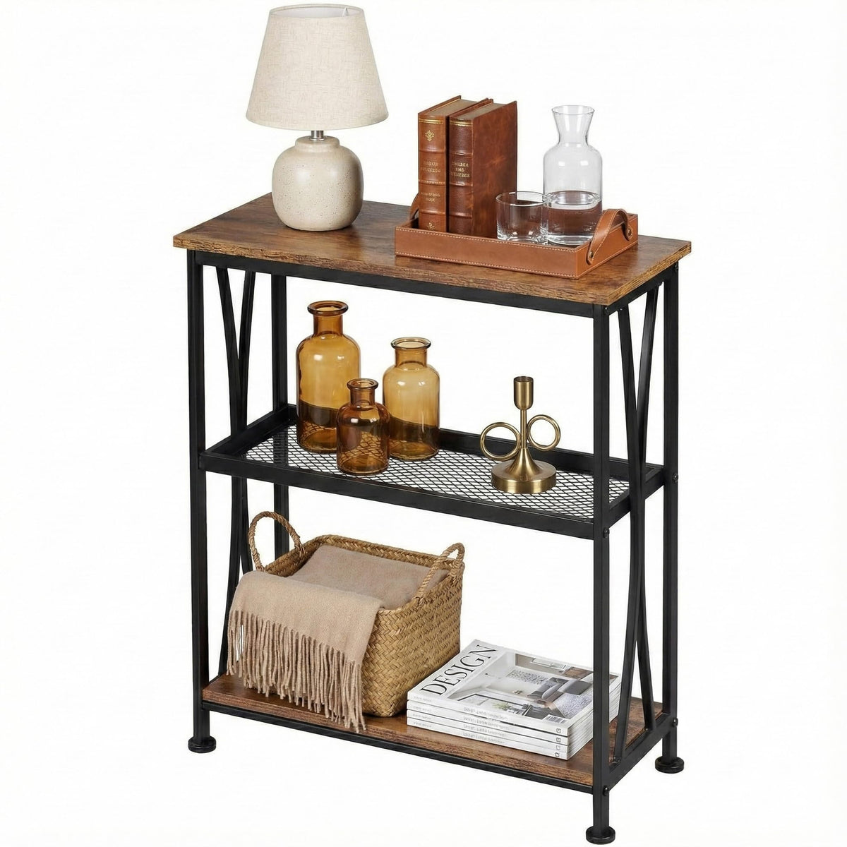 Narrow 3-Tier Side Table with Storage Shelves Y123788