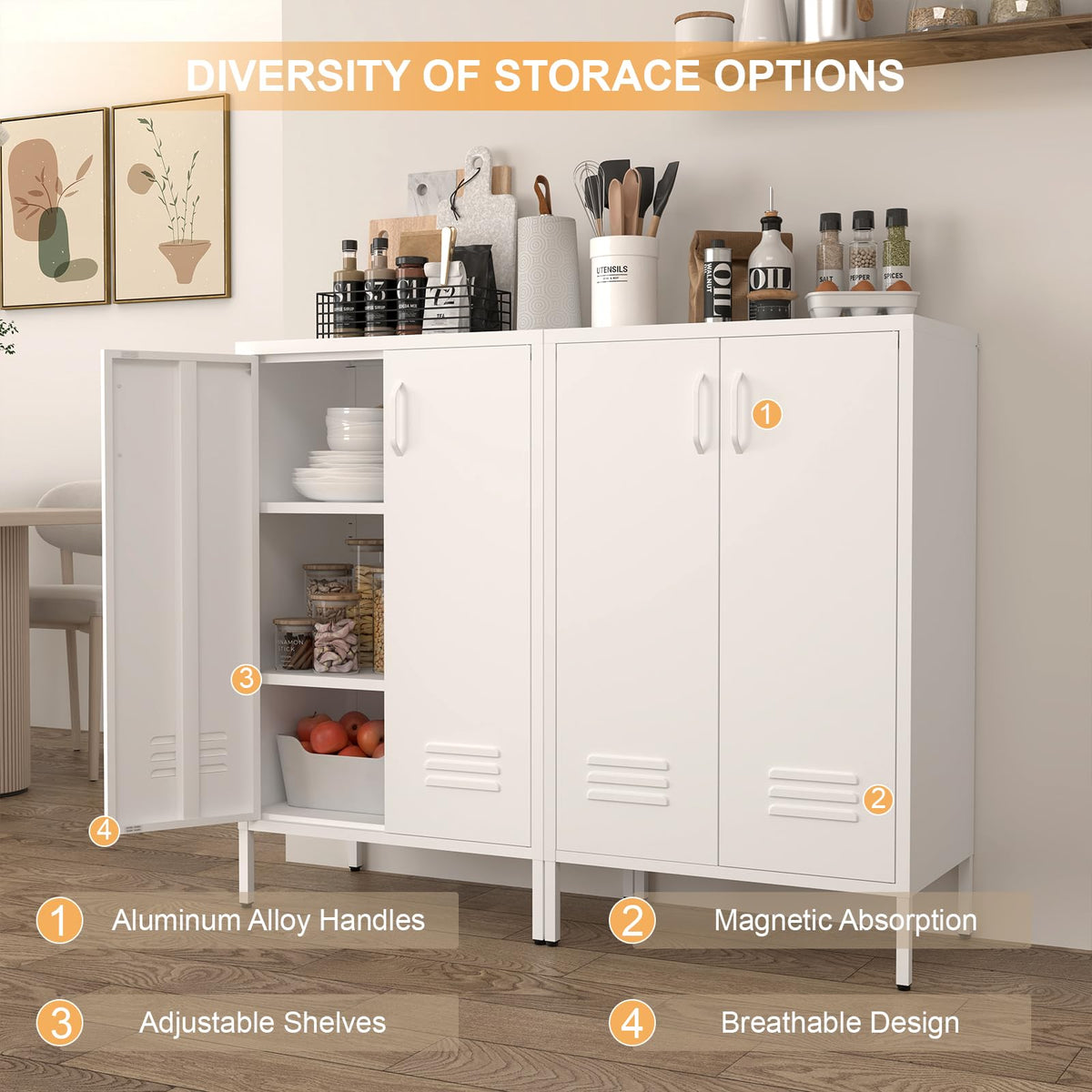 White 2 Door Metal Storage Cabinet with Shelves B131