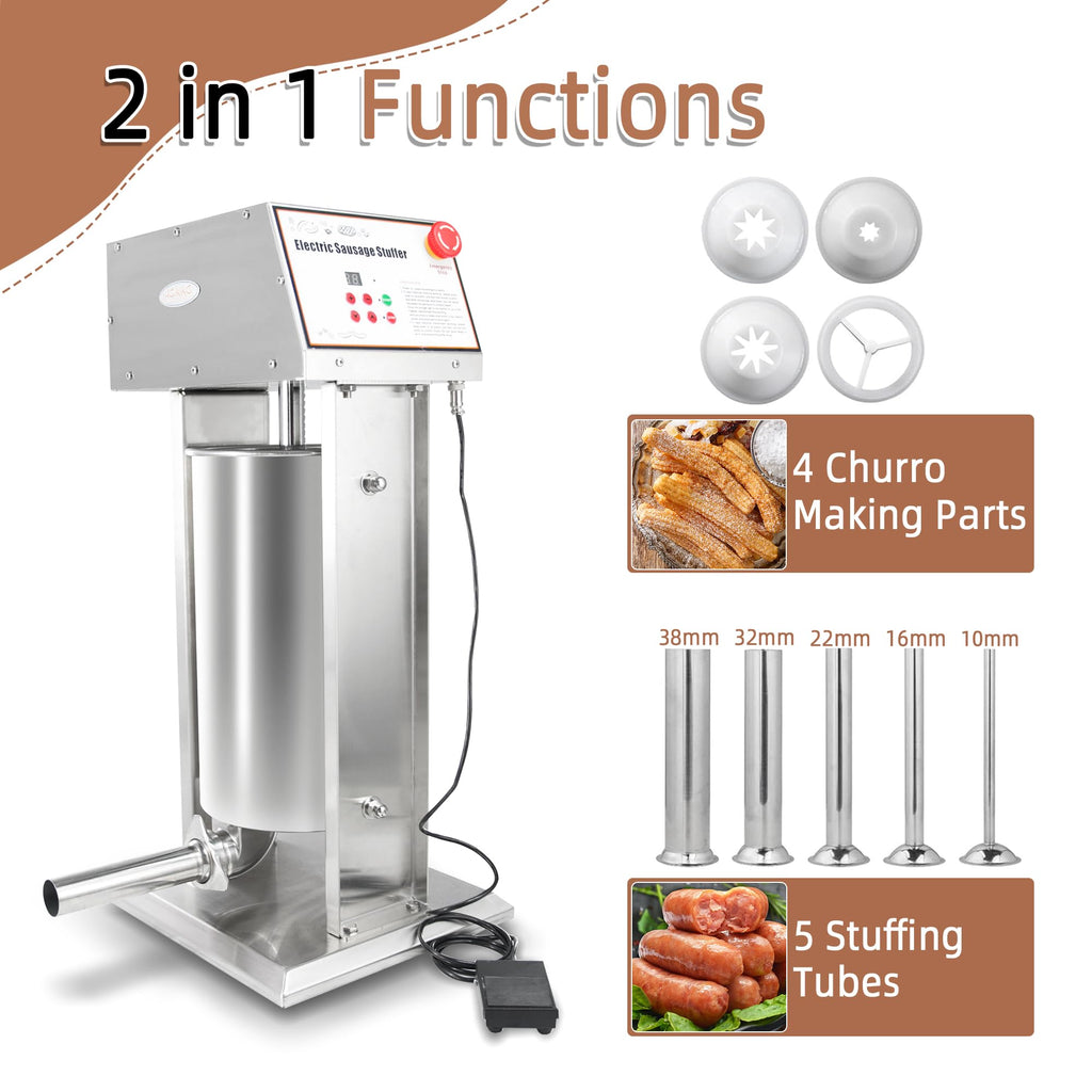 30LB Stainless Steel Electric Sausage Stuffer with 5 Stuffing Tubes L32920