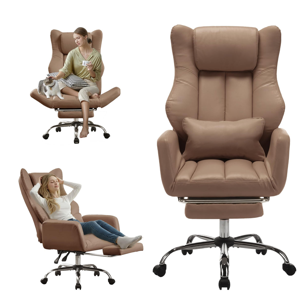 Cross Legged Office Chair with Footrest Brown V796040