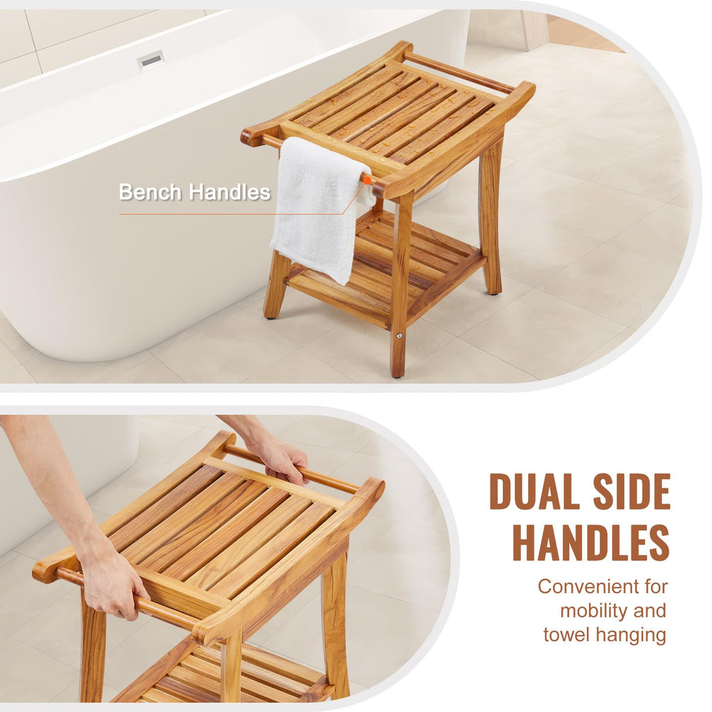 Teak Shower Bench with Storage Shelf B1972