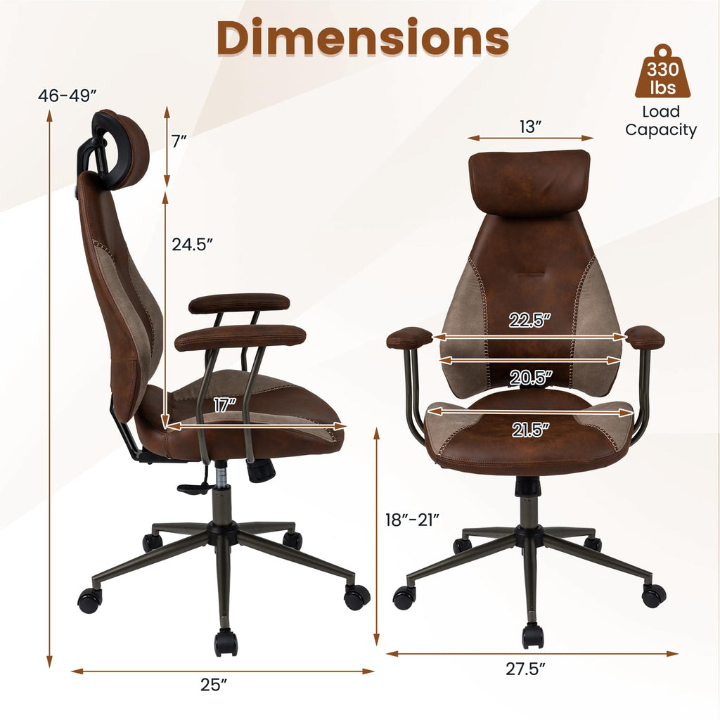 Brown Faux Fur Ergonomic Office Chair with Headrest and Wheels X675