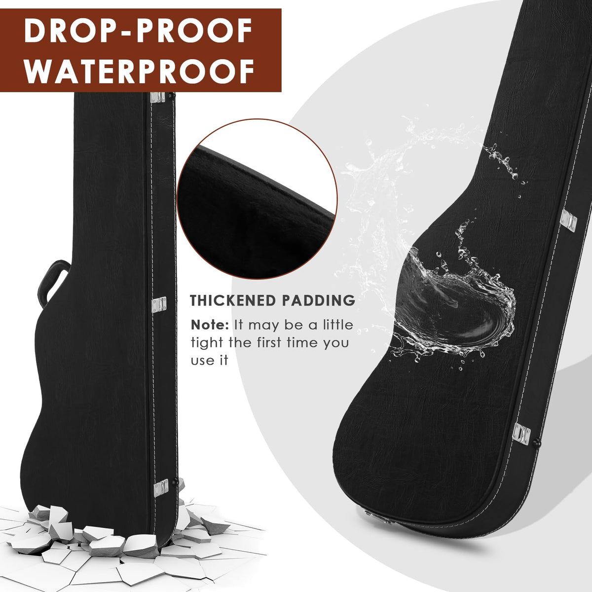 39 Inch Wooden Electric Guitar Hard Case with Soft Lining, Black L60248