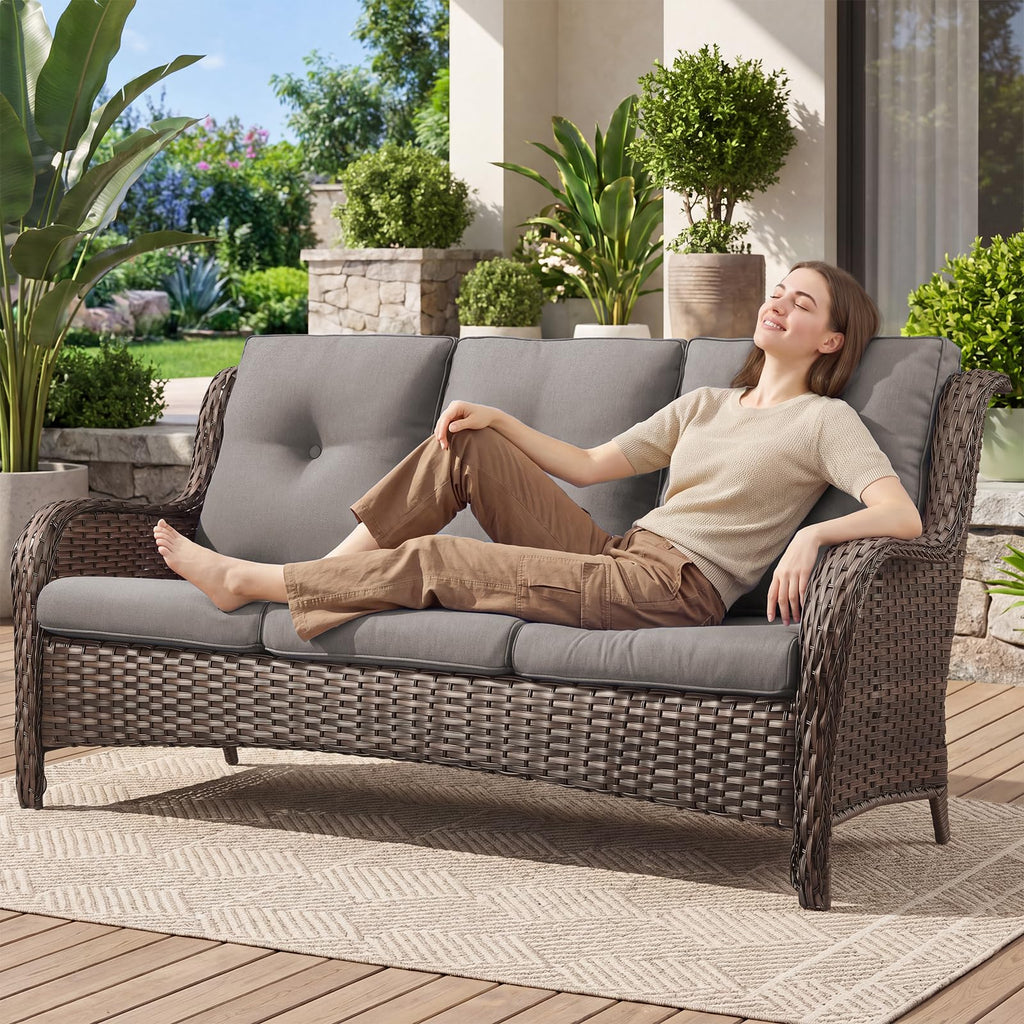 3-Seater PE Wicker Patio Sofa B728778