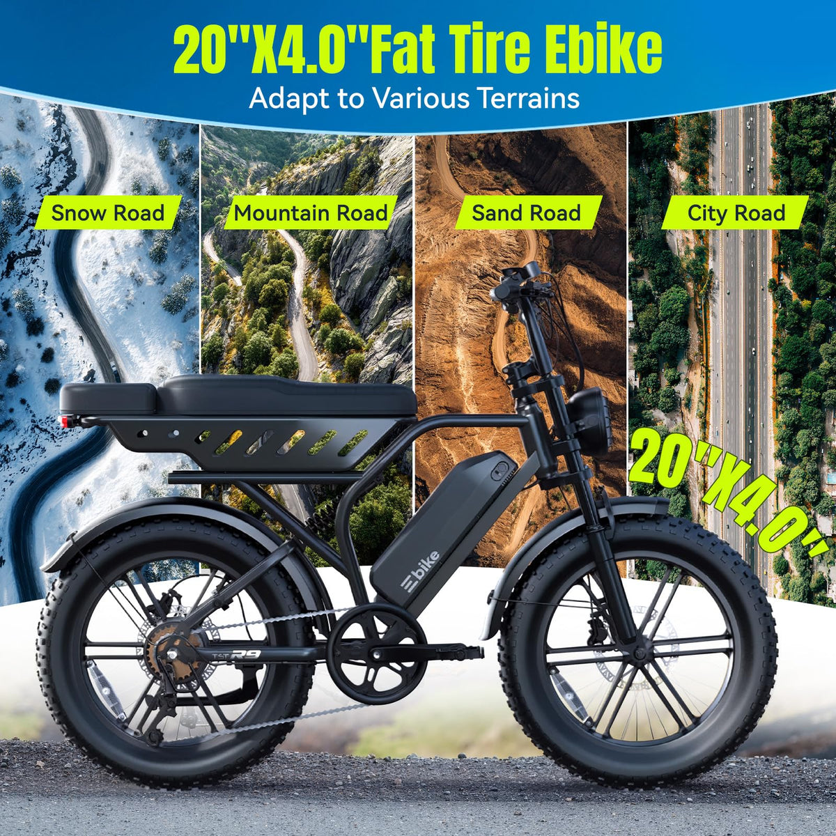 Electric Bike 48V 15Ah Battery 1500W Peak Motor 20 4.0 Fat Tire T59503
