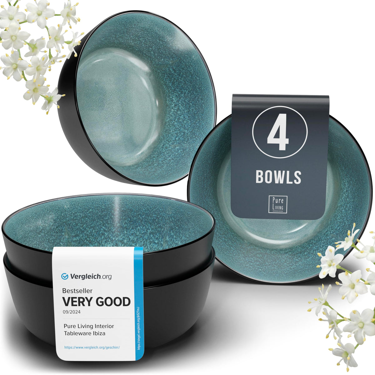 Stoneware Cereal Bowls Set of 4, 27 oz Ceramic Soup Bowl T67272