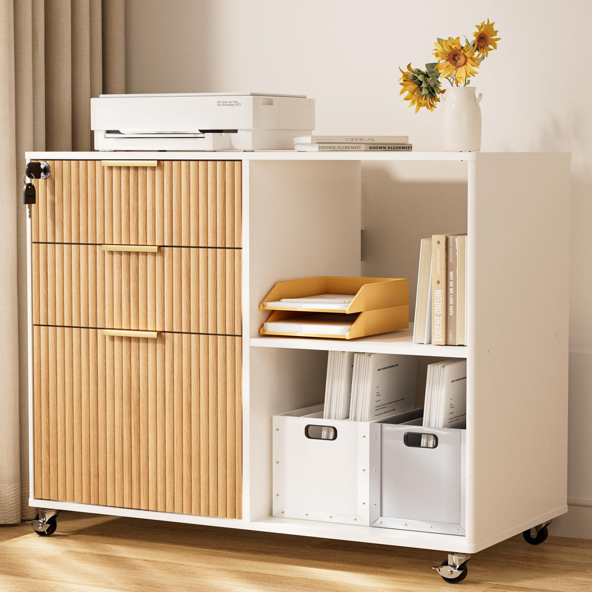 3 Drawer Fluted Mobile Filing Cabinet with Lock Z6686
