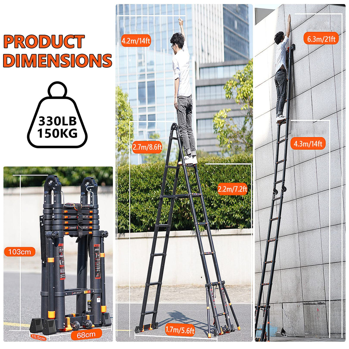 Aluminum Telescoping Ladder 330lbs G98329