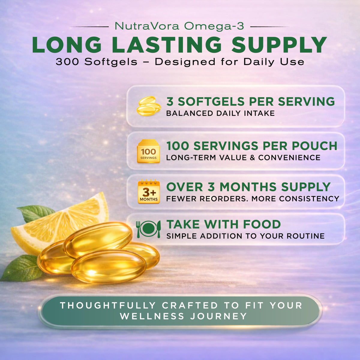 Omega 3 Fish Oil 4,200 mg Lemon Flavor 300 Softgels E521
