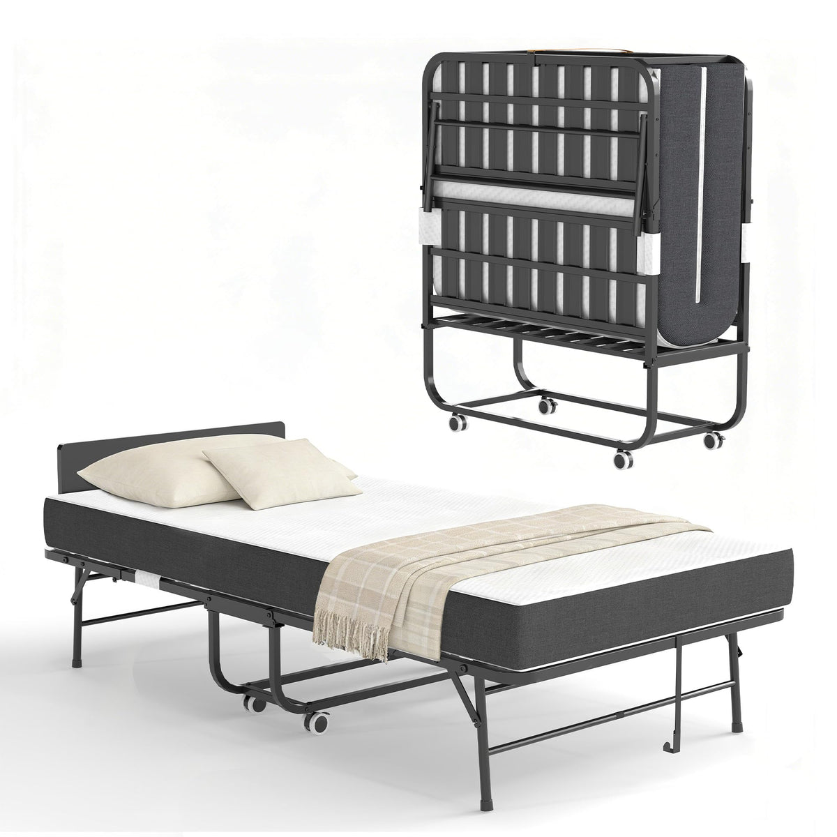 Folding Bed with Mattress, 75" x 38" Twin Size C705