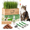 Cat Grass Kit with 5 Packets of Seeds, Wooden Planter, 6 Soil Discs, Trimming Scissors, Spray Bottle, and Mini Tools P5166