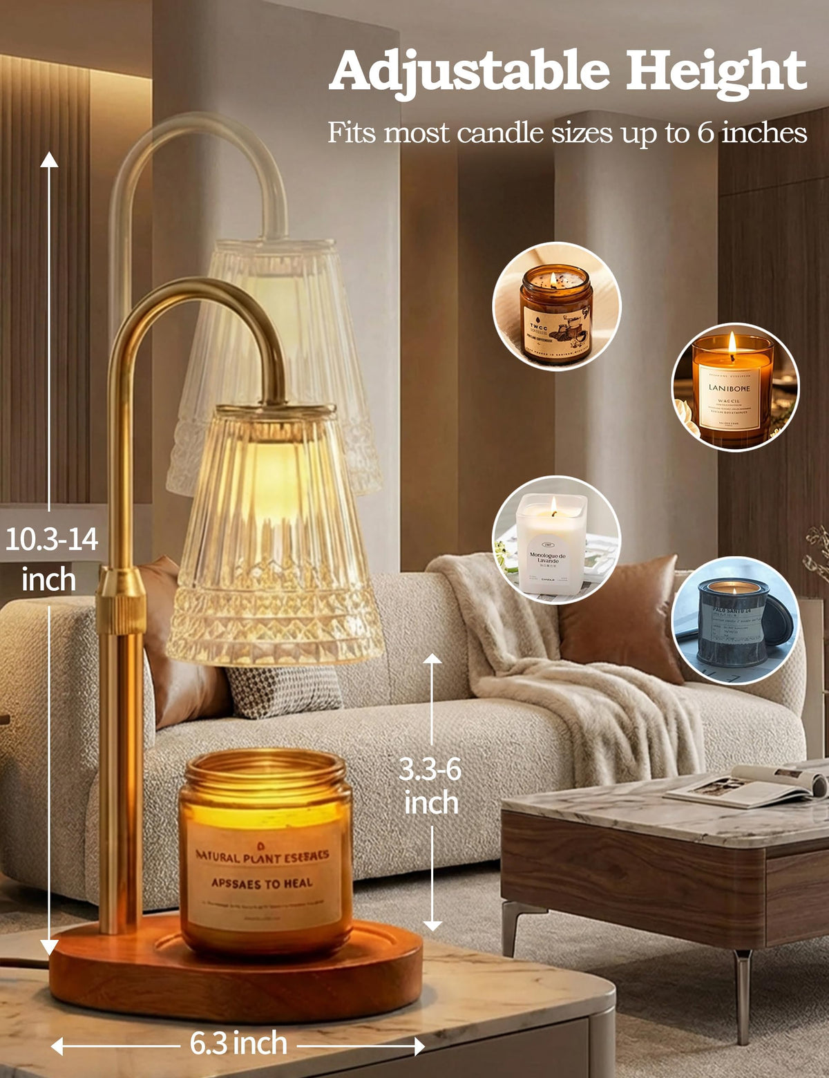 Dimmable Height Adjustable Candle Warmer Lamp with Timer W427