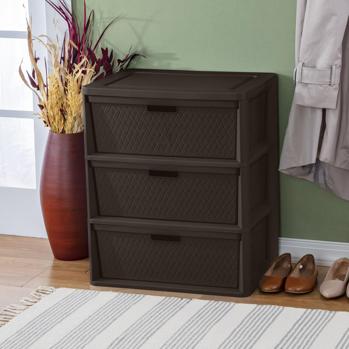 Wide 3 Drawer Plastic Storage Dresser D31056