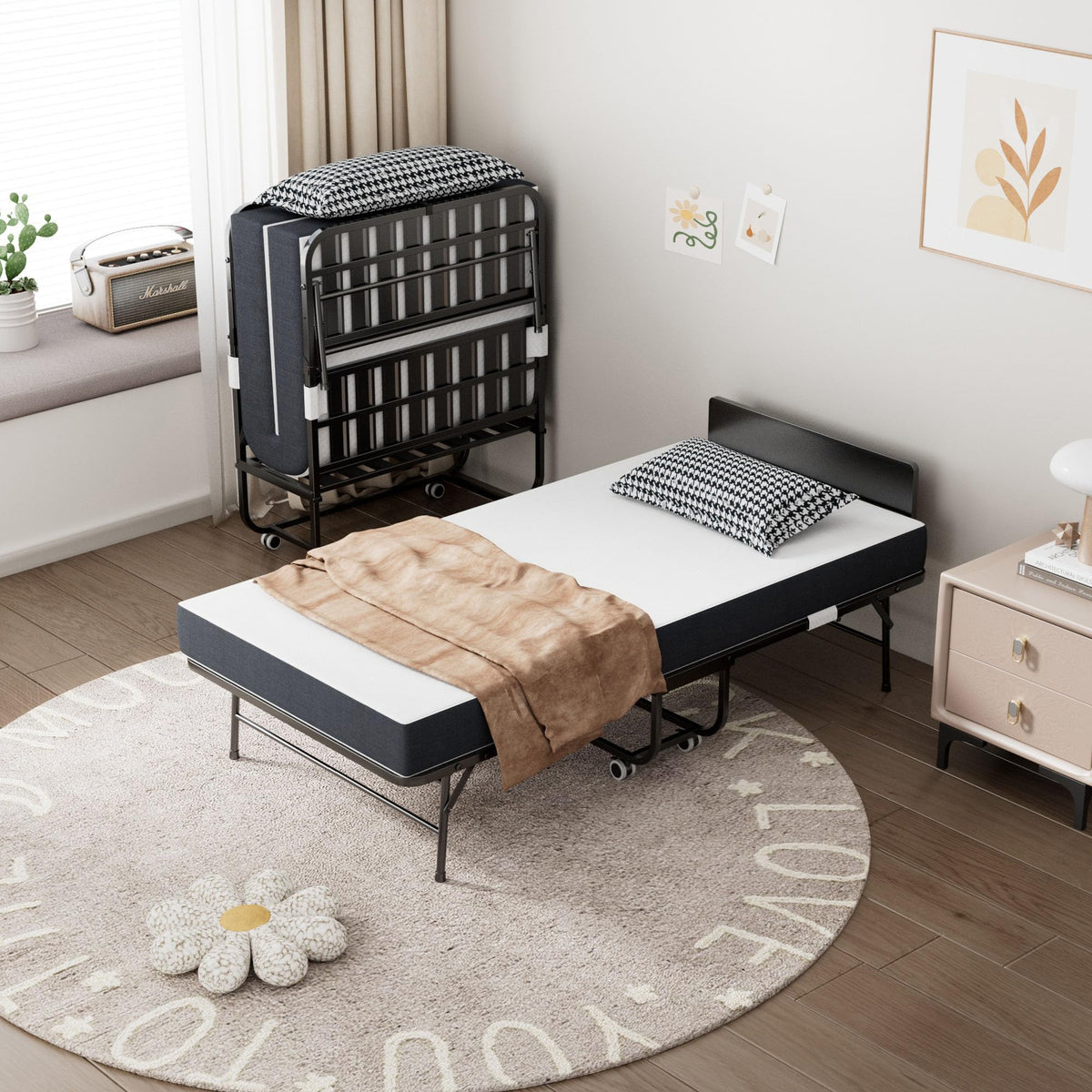 Folding Bed with Mattress, 75" x 38" Twin Size C705