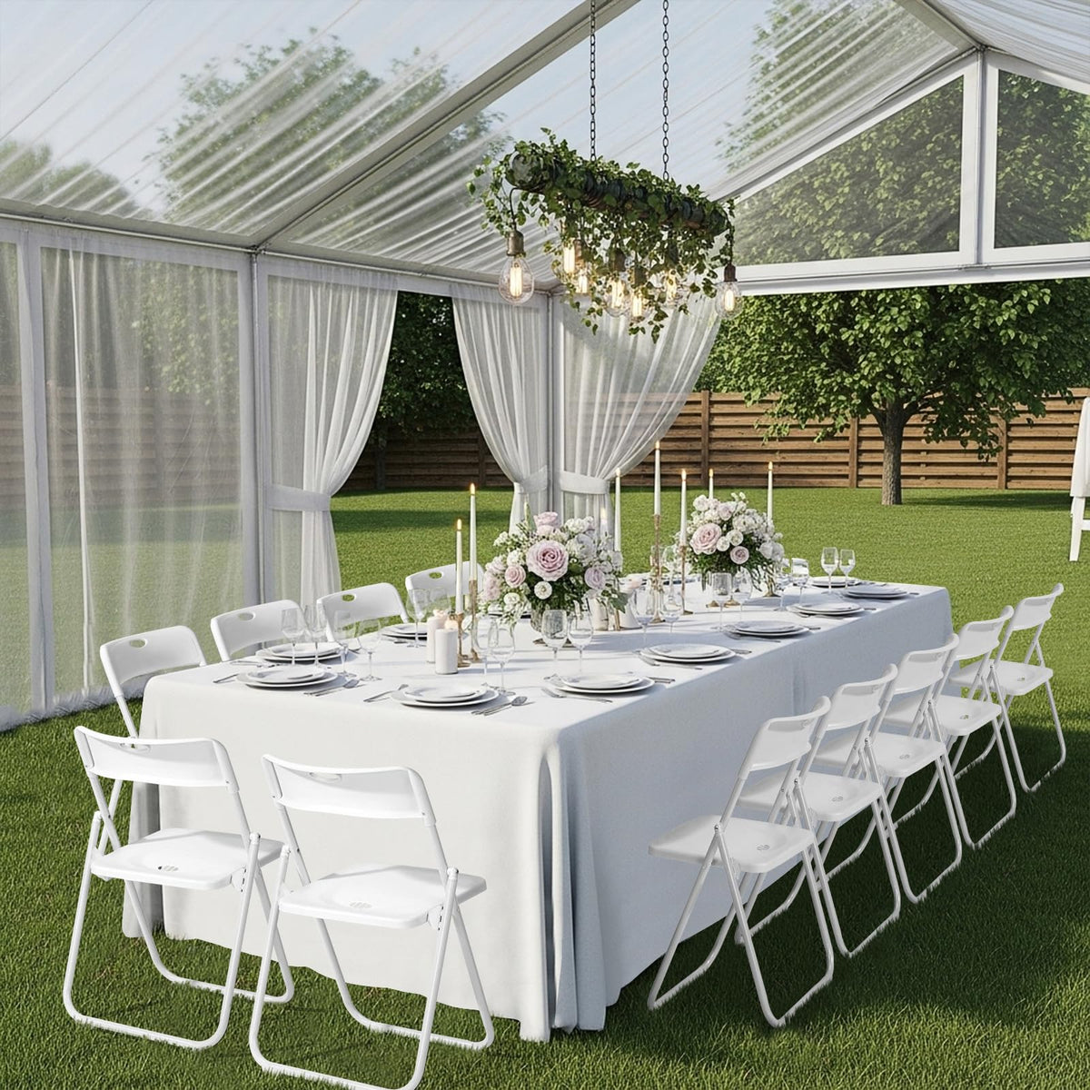 White Plastic Folding Chairs, 10 Pack Steel Frame X160274