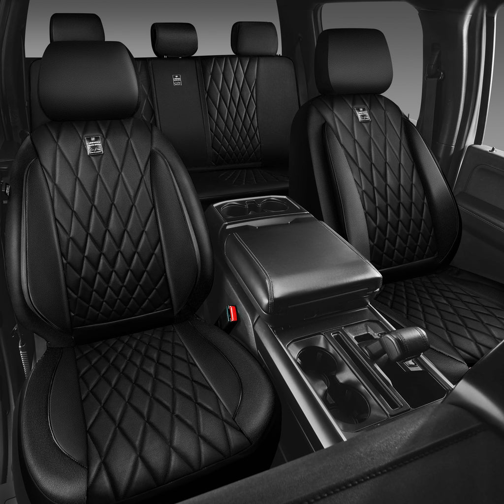5 Seats Faux Leather Seat Covers Full Set Pure Black Z75454