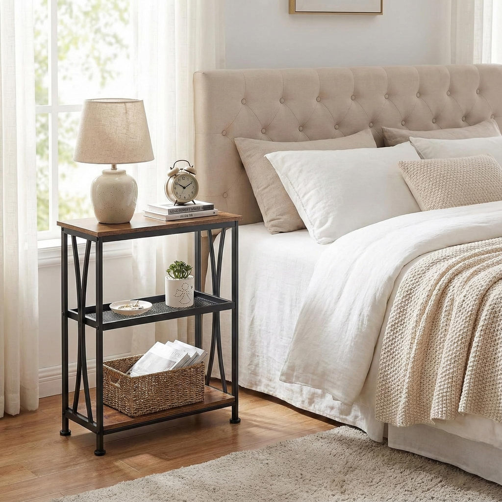 Narrow 3-Tier Side Table with Storage Shelves Y123788