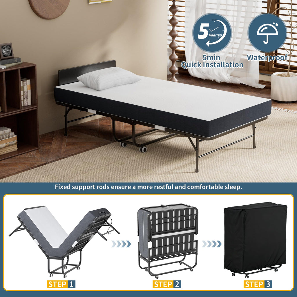 Folding Bed with Mattress, 75" x 38" Twin Size C705