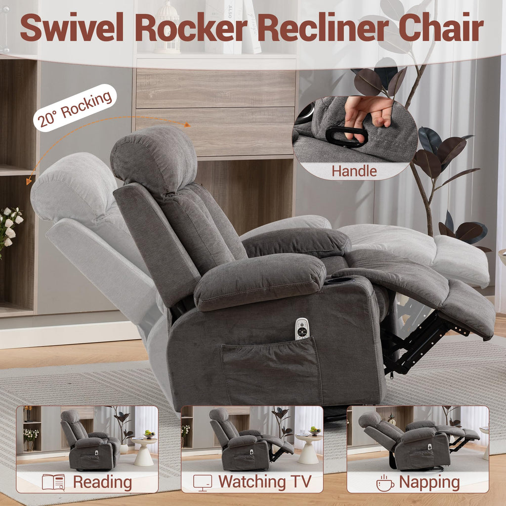 Grey Swivel Rocker Recliner with Massage and Heating F170
