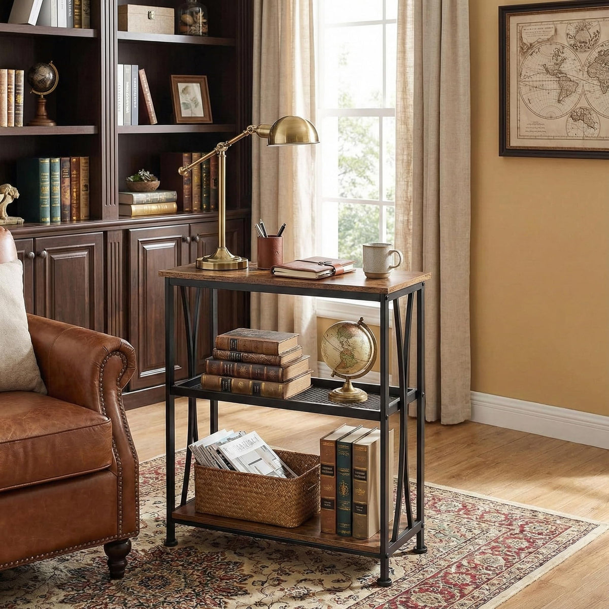 Narrow 3-Tier Side Table with Storage Shelves Y123788