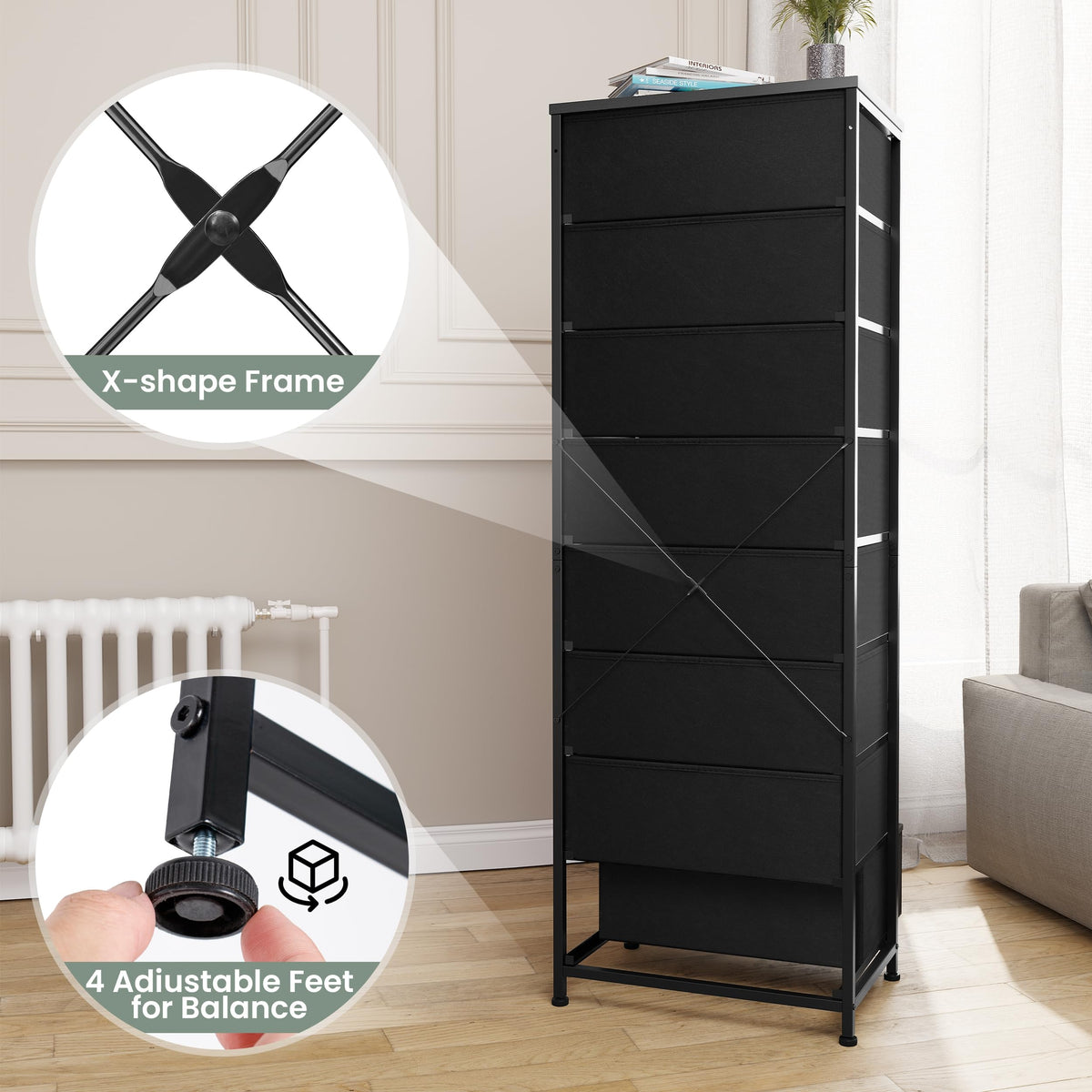 Black 8 Drawer Fabric Dresser X96909