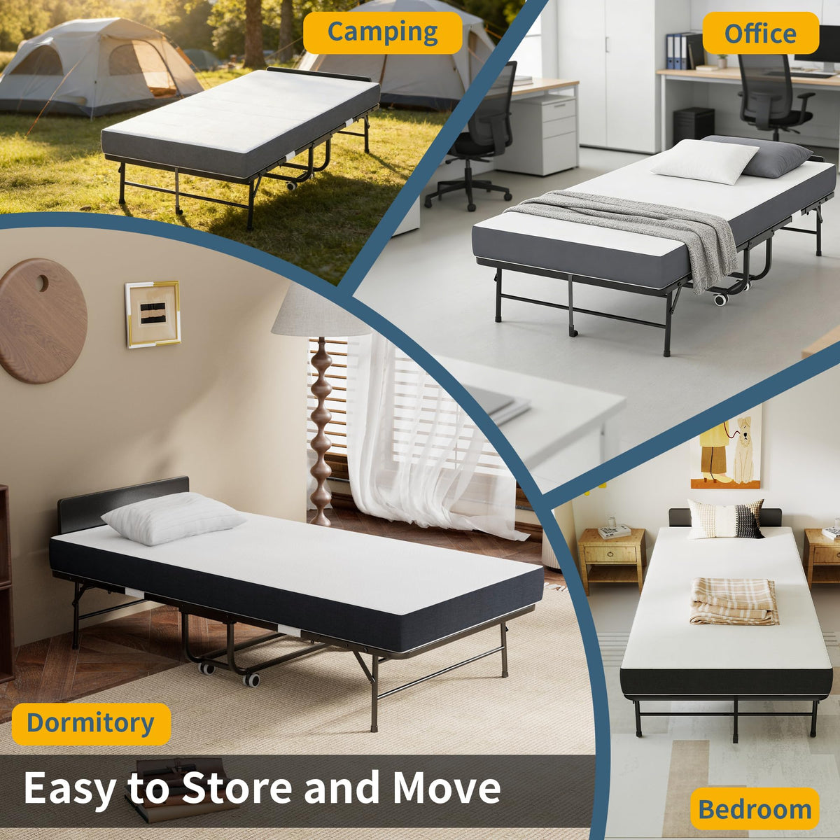 Folding Bed with Mattress, 75" x 38" Twin Size C705