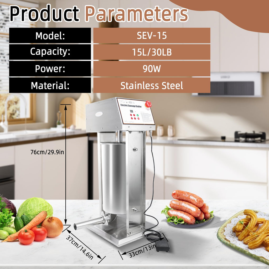 30LB Stainless Steel Electric Sausage Stuffer with 5 Stuffing Tubes L32920