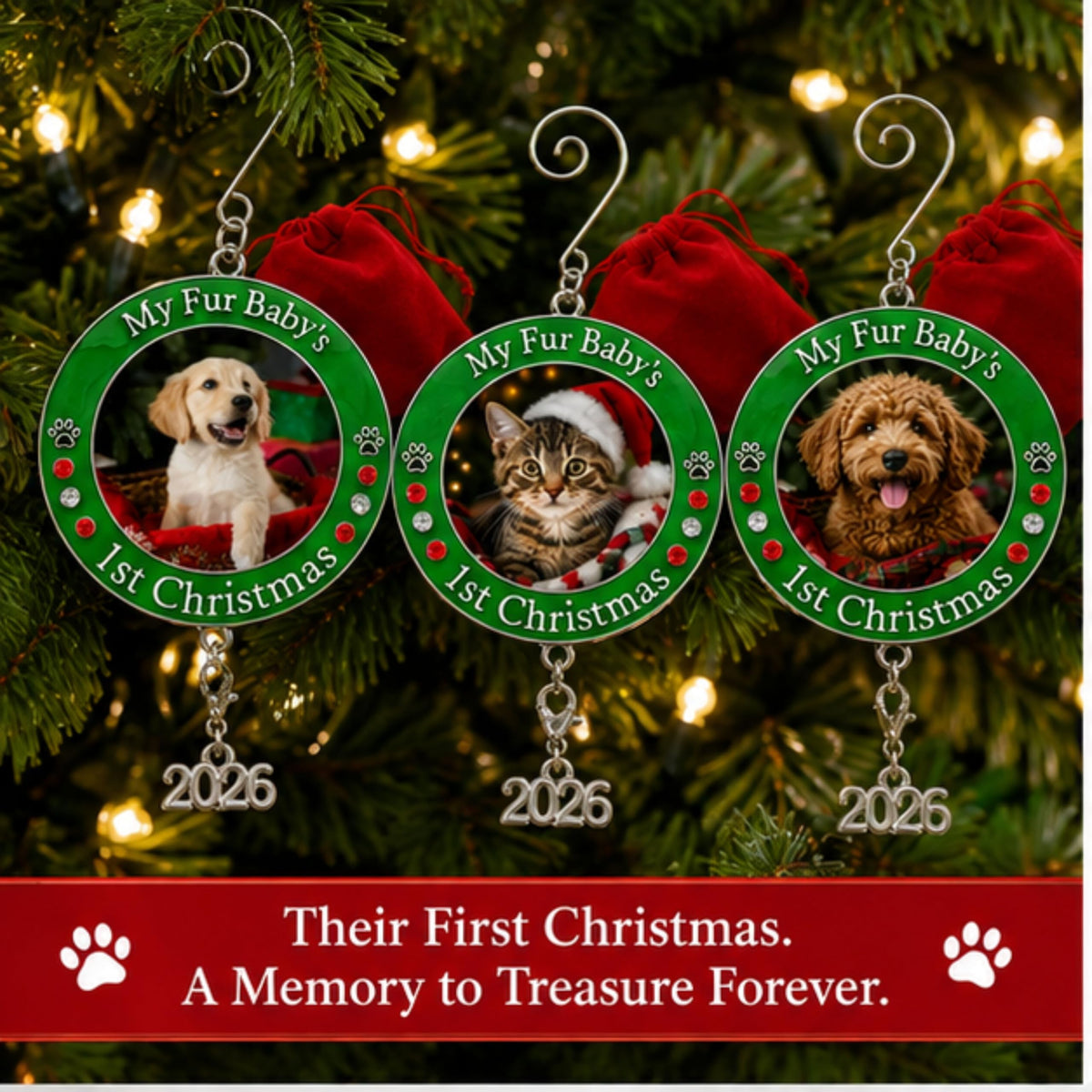 Dog Christmas Photo Ornament 3-Pack 3 Inch E30235