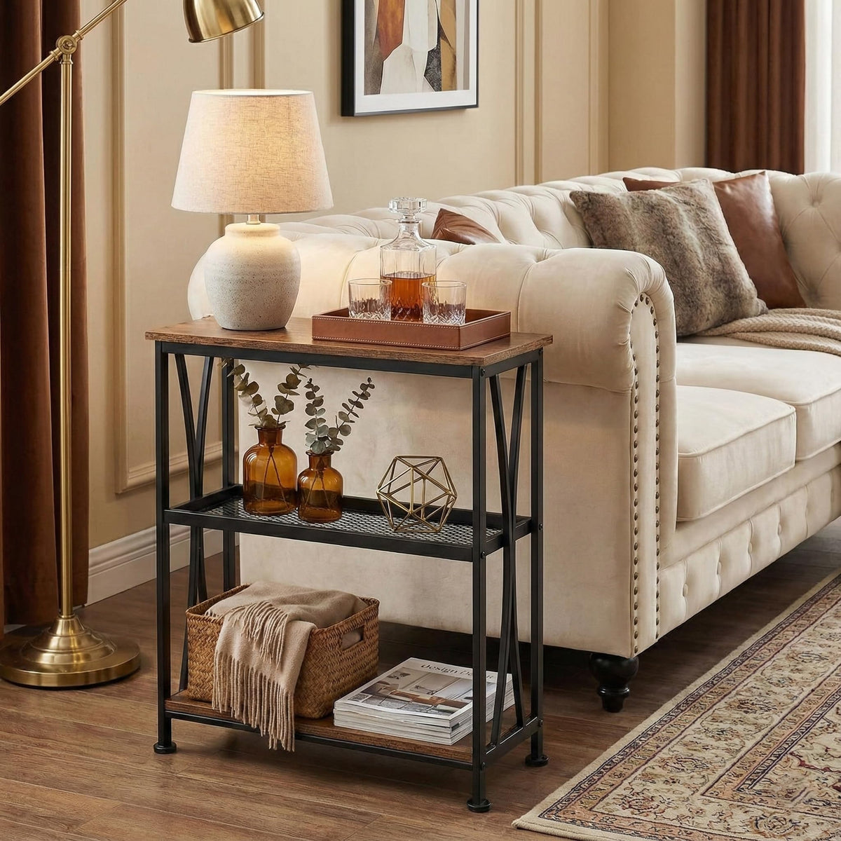 Narrow 3-Tier Side Table with Storage Shelves Y123788