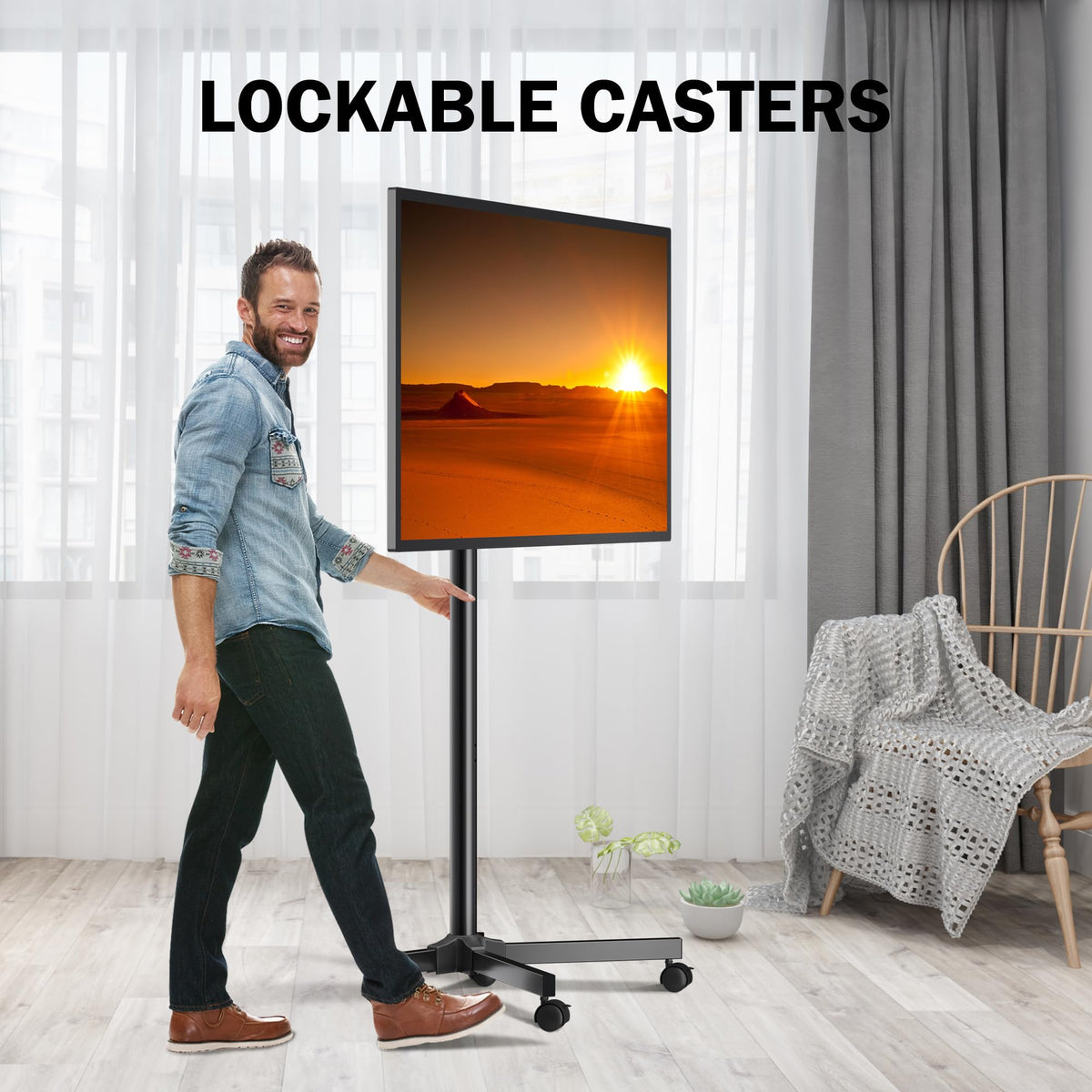 Rotating Rolling TV Stand on Wheels for 13-50" Flat/Curved TVs D70336