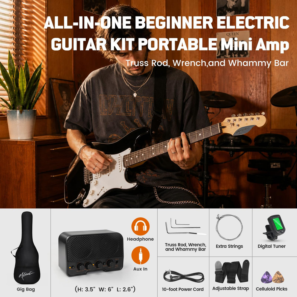 39" Beginner Electric Guitar Starter Kit with Amp Black G530