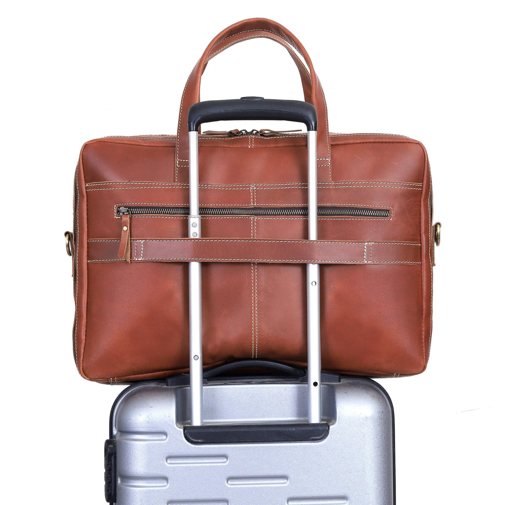 Full Grain Italian Leather Laptop Bag with Multiple Compartments Q895