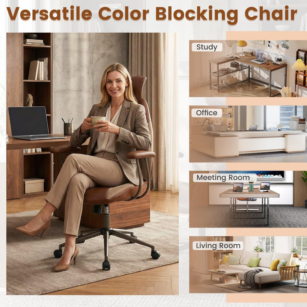 Brown Faux Fur Ergonomic Office Chair with Headrest and Wheels X675
