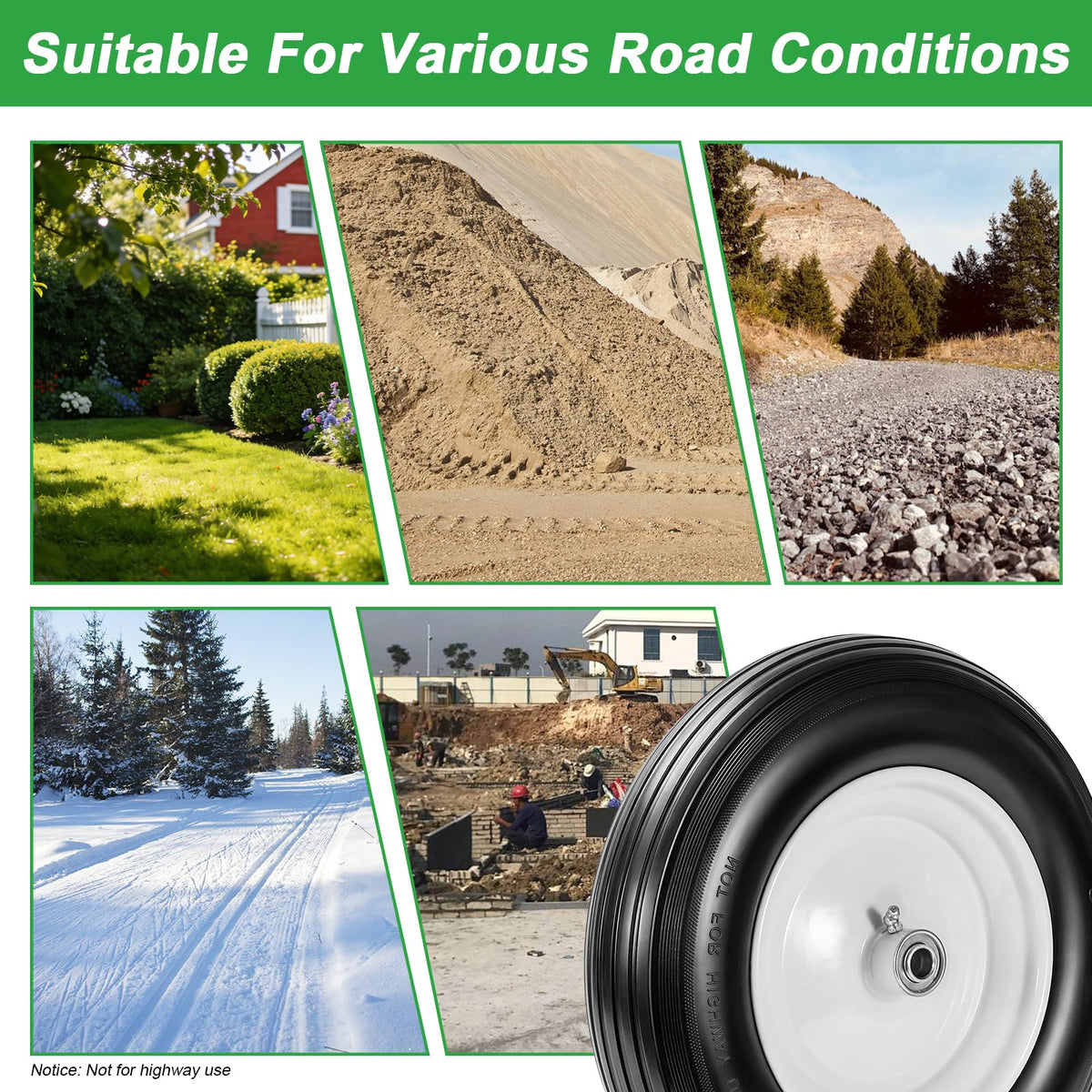 14.5" Flat Free Wheelbarrow Tire with 3/4" & 5/8" Bearing I651717