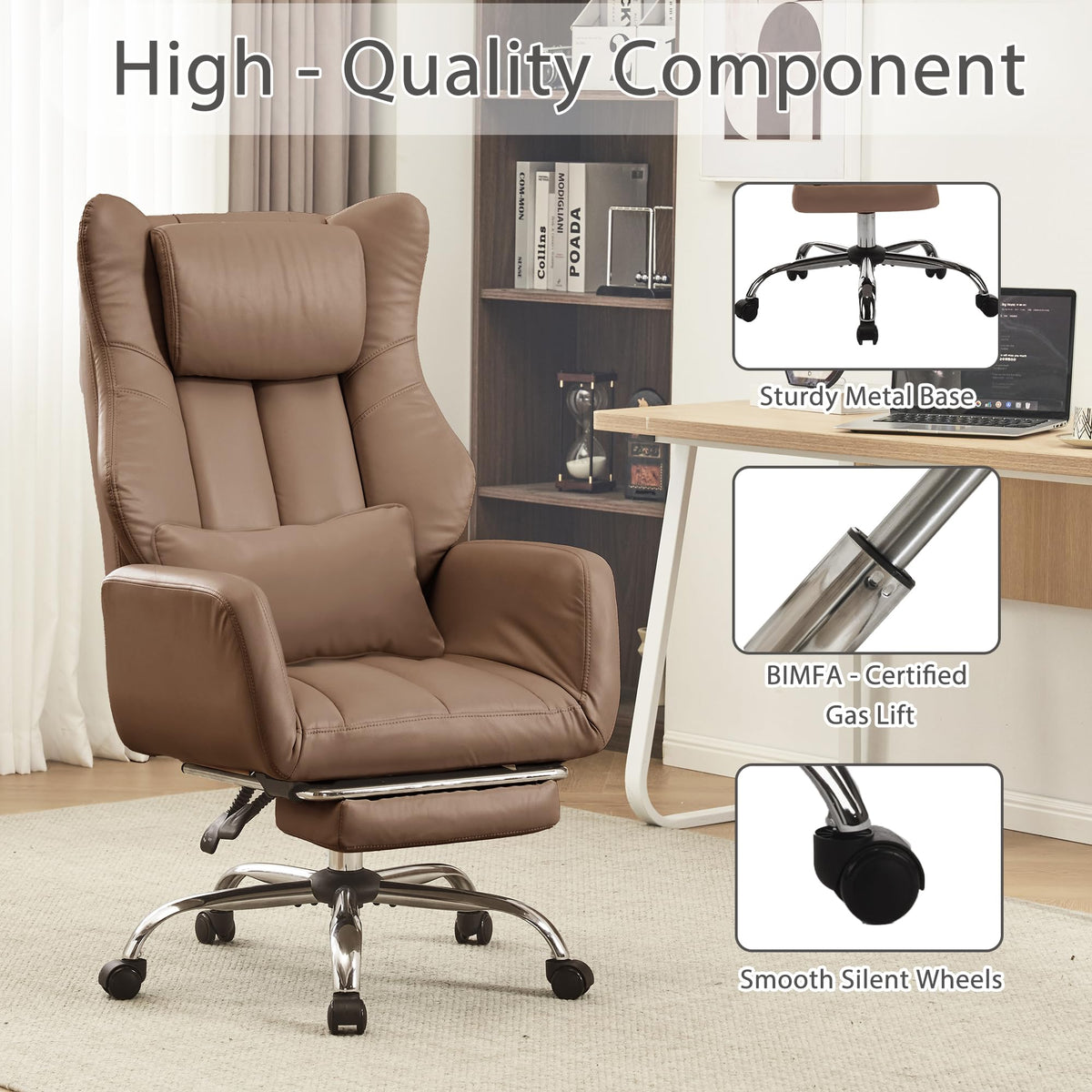 Cross Legged Office Chair with Footrest Brown V796040