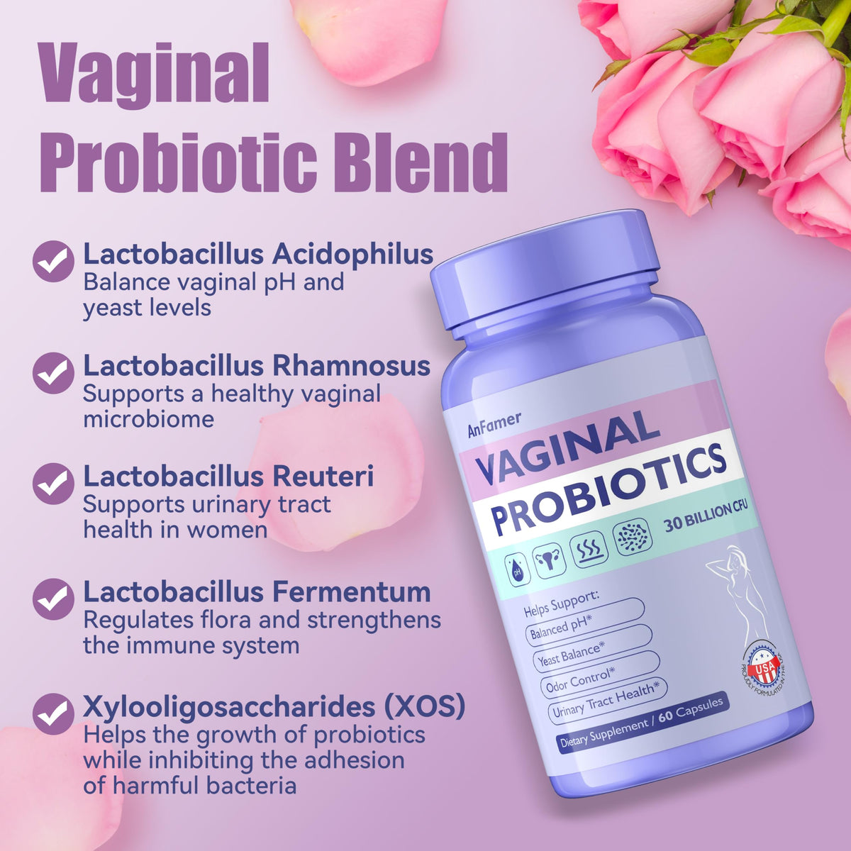 Probiotics for Women with Prebiotics & Lactobacillus Blend 30 Billion CFU, 60 Capsules D813805