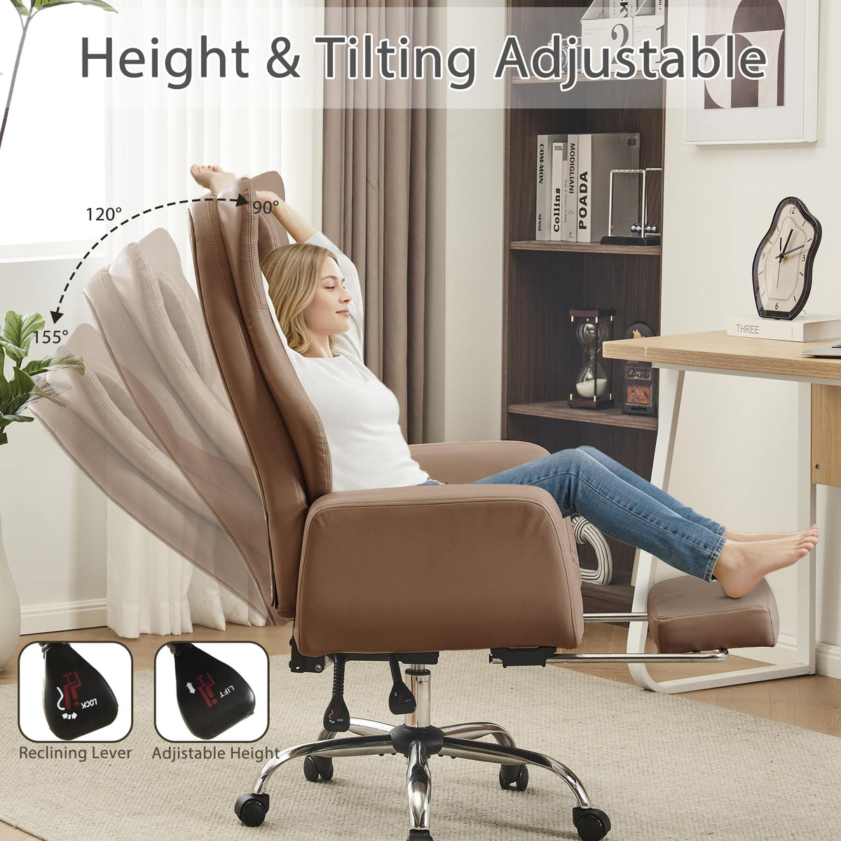Cross Legged Office Chair with Footrest Brown V796040