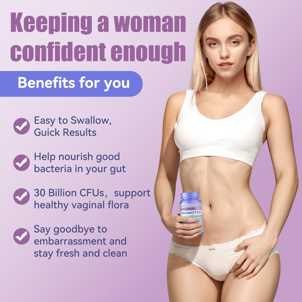 Probiotics for Women with Prebiotics & Lactobacillus Blend 30 Billion CFU, 60 Capsules D813805