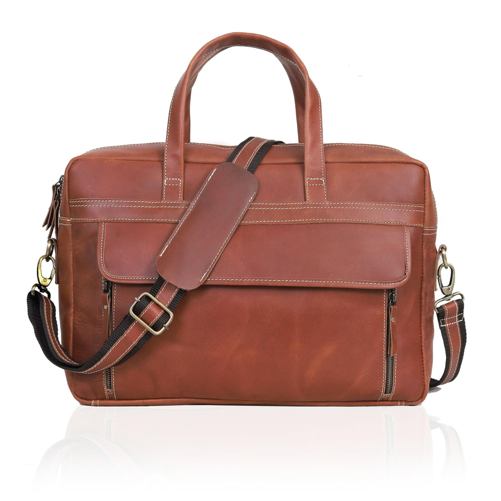 Full Grain Italian Leather Laptop Bag with Multiple Compartments Q895