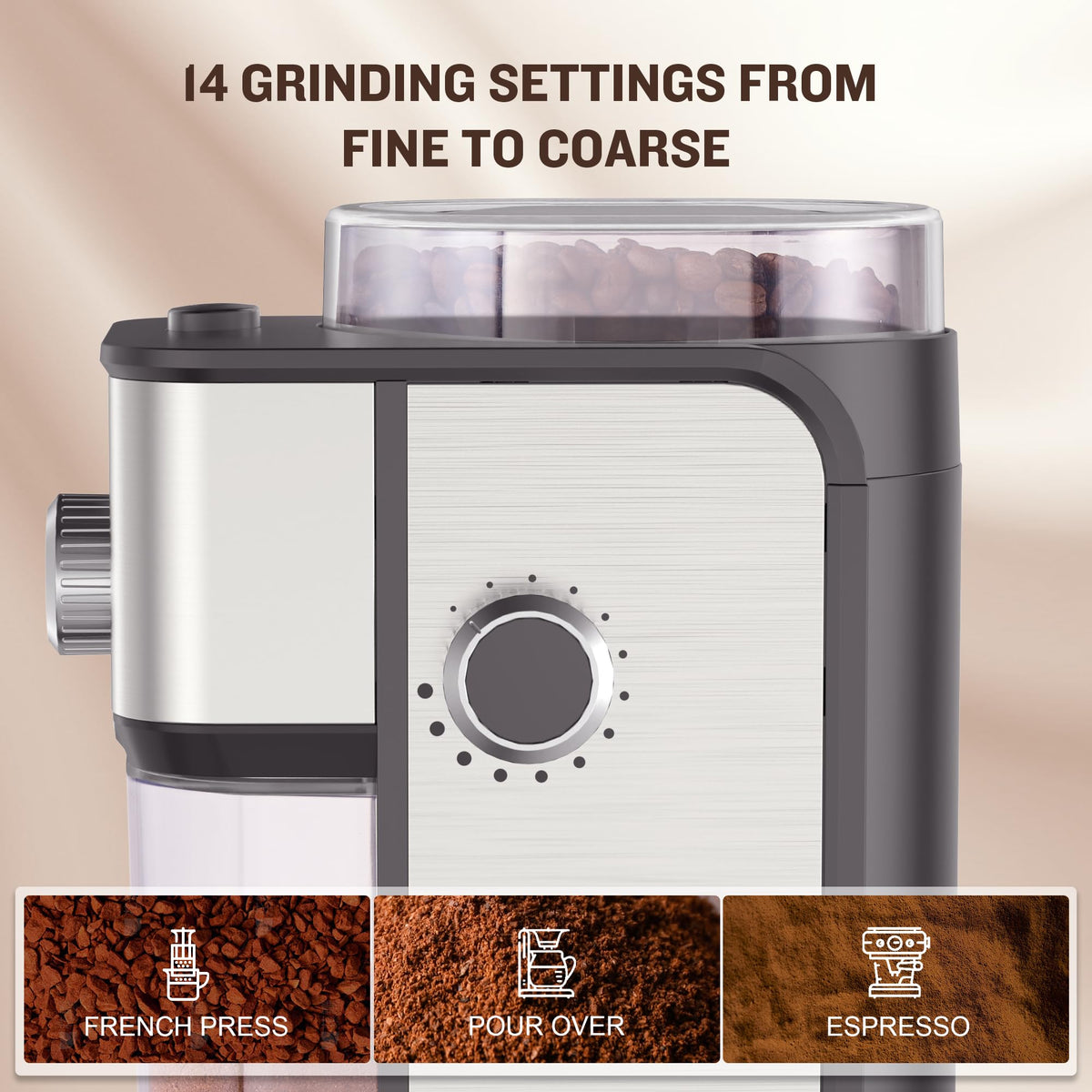 Adjustable Electric Burr Coffee Grinder with 14 Grinding Settings Q969