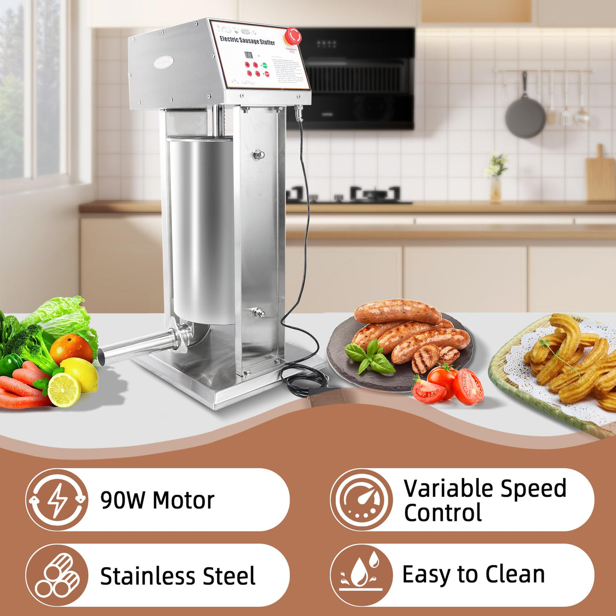 30LB Stainless Steel Electric Sausage Stuffer with 5 Stuffing Tubes L32920